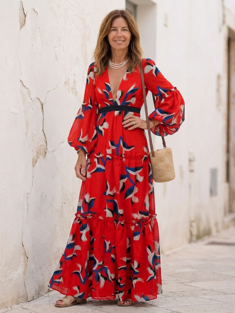 Tie Waist Long Sleeve Maxi Dress