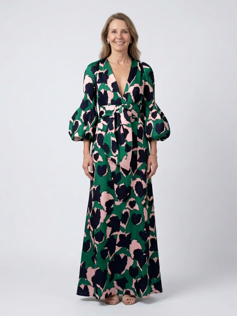 Tie Waist Long Sleeve Maxi Dress