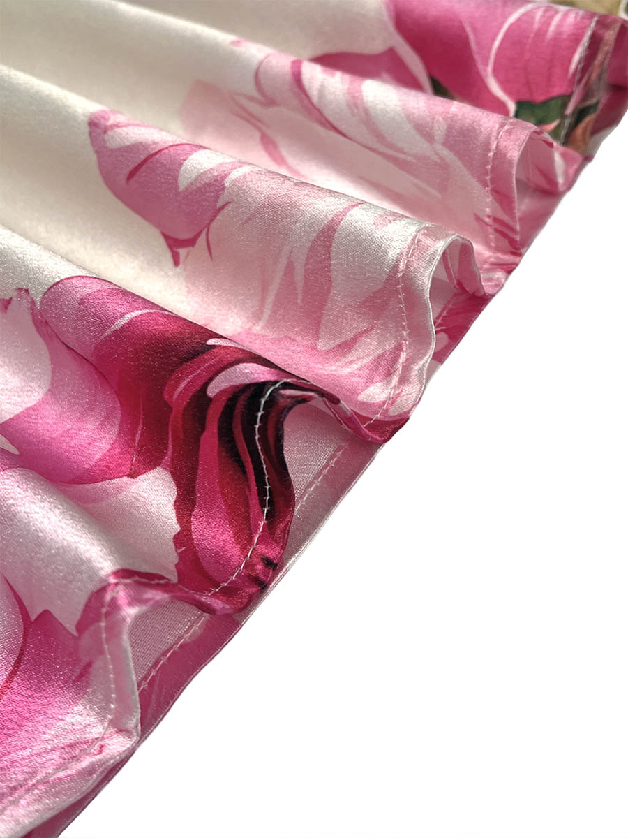 Floral Print A-Line Maxi Dress – Pleated Mock Neck