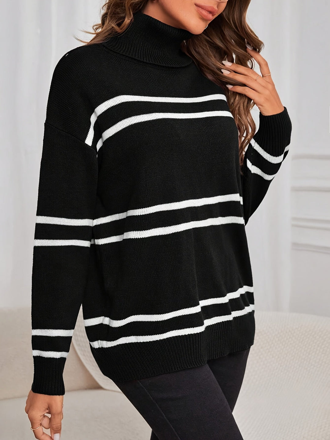 Thea – Striped High Neck Sweater