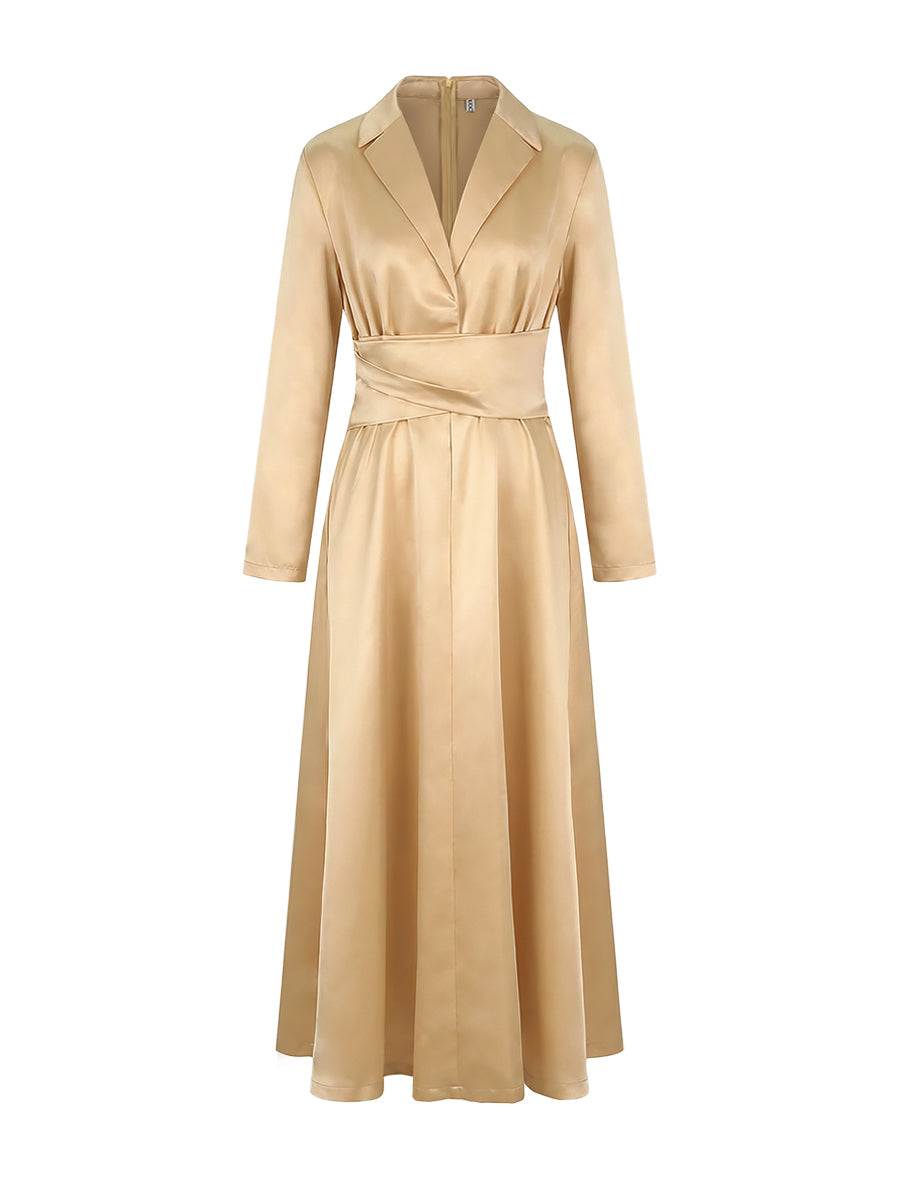 Solid Colour A-Line Maxi Dress – High-Waisted V-Neck