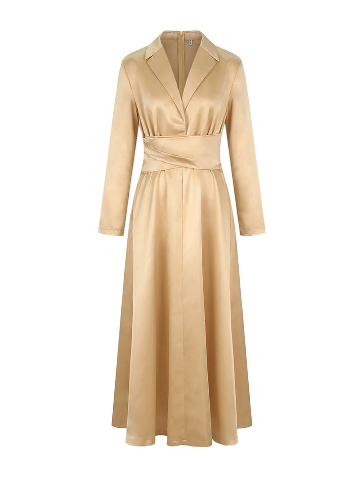 Solid Colour A-Line Maxi Dress – High-Waisted V-Neck