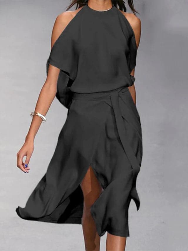 Tina | Women's Off-the-Shoulder Midi Dress with Flowing Cut