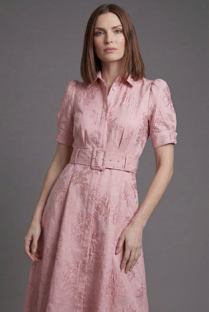 Belted Puff Sleeve Full Skirt Maxi Dress