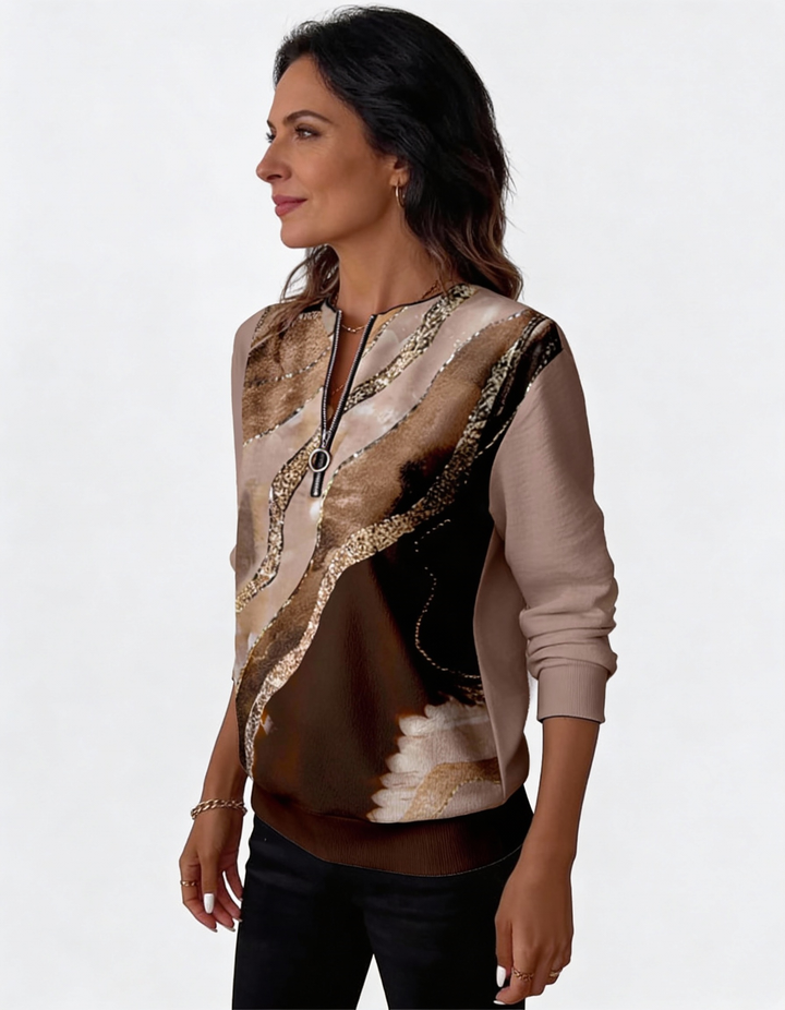 Valeria Brisa™ – Quarter Zip Sweatshirt with Abstract Print