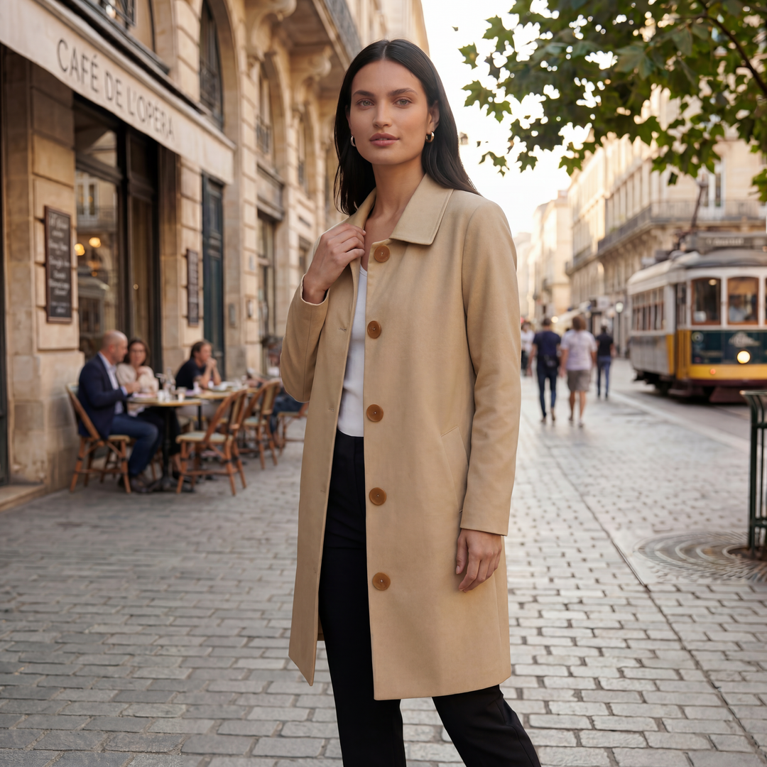 Thomasina | Elegant Midi Trench Coat with Modern Cut and Flattering Silhouette