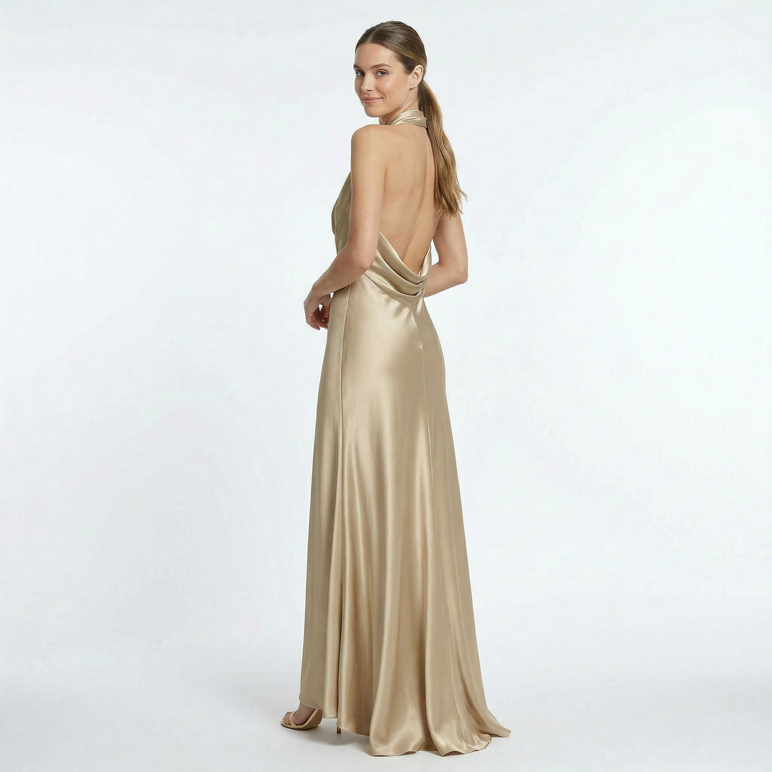 Halter Neck Satin Evening Maxi Dress