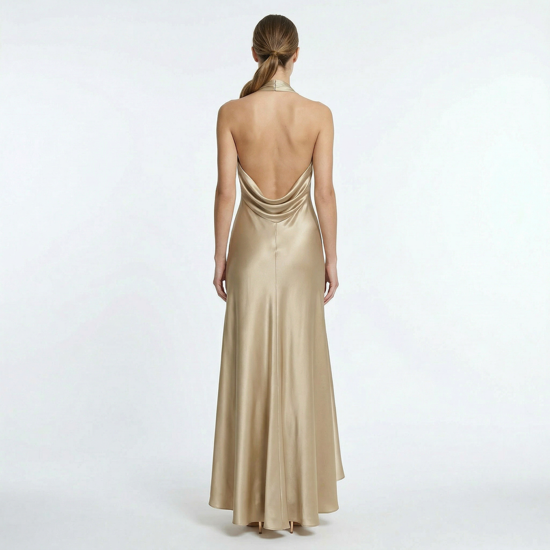 Halter Neck Satin Evening Maxi Dress