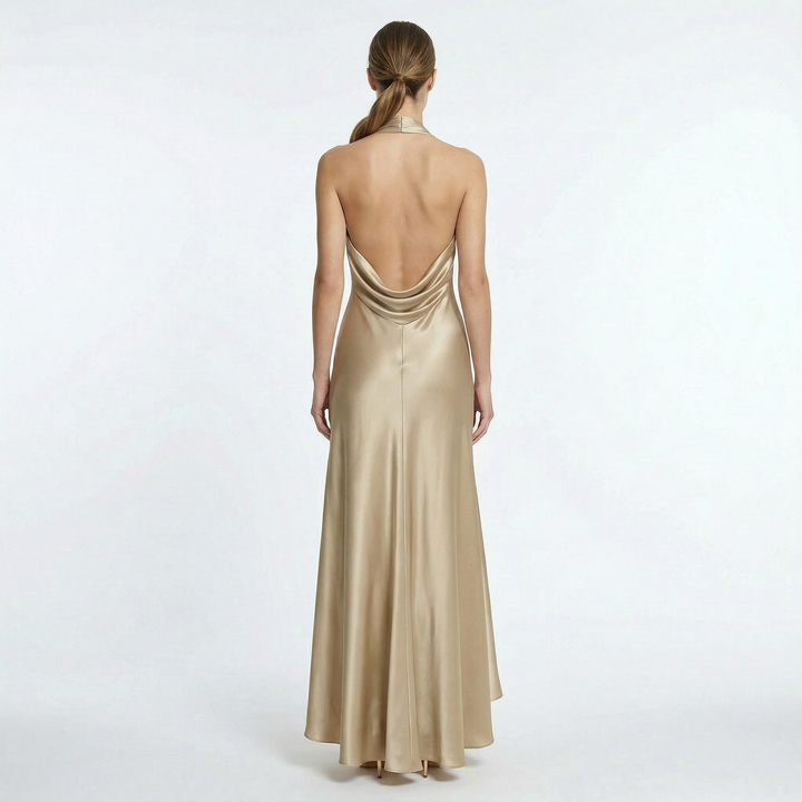 Halter Neck Satin Evening Maxi Dress