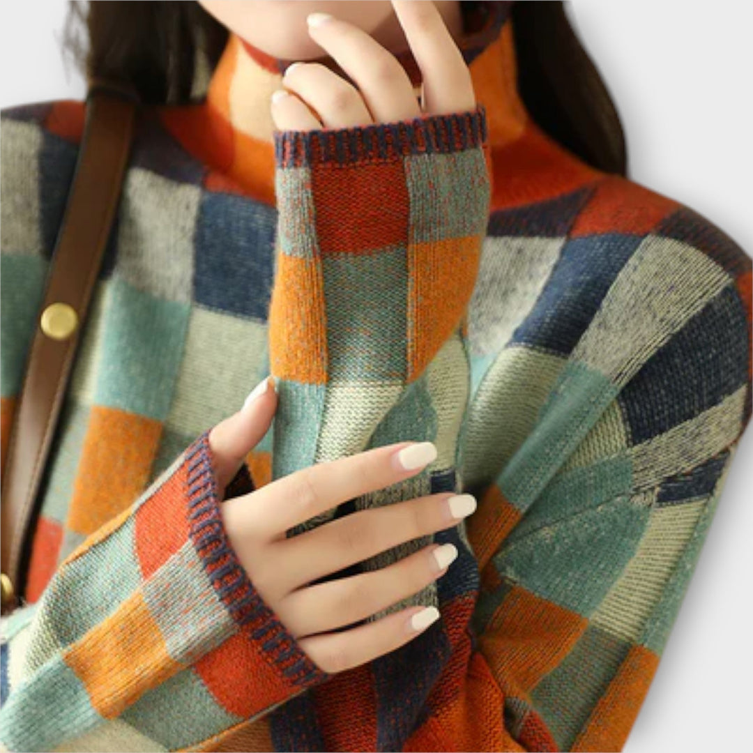 Erika - High Neck Patchwork Sweater