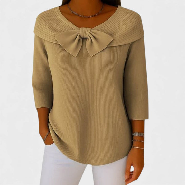 Selena – Women's Sweater with Bow and Round Neck