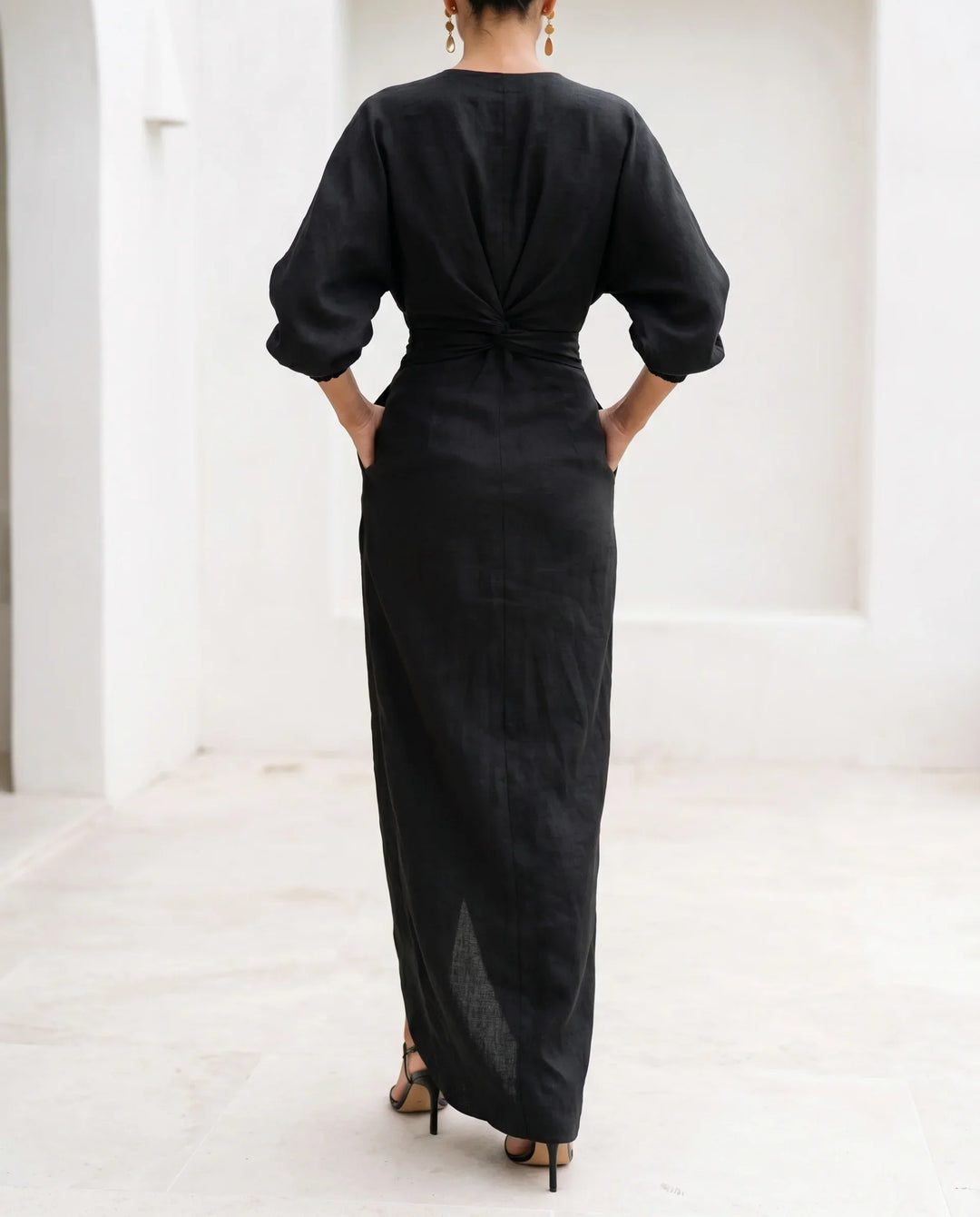 Wrap Waist Deep V-Neck Maxi Dress