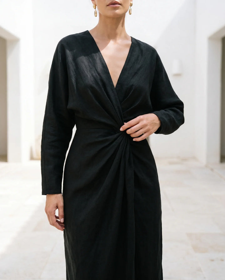 Wrap Waist Deep V-Neck Maxi Dress
