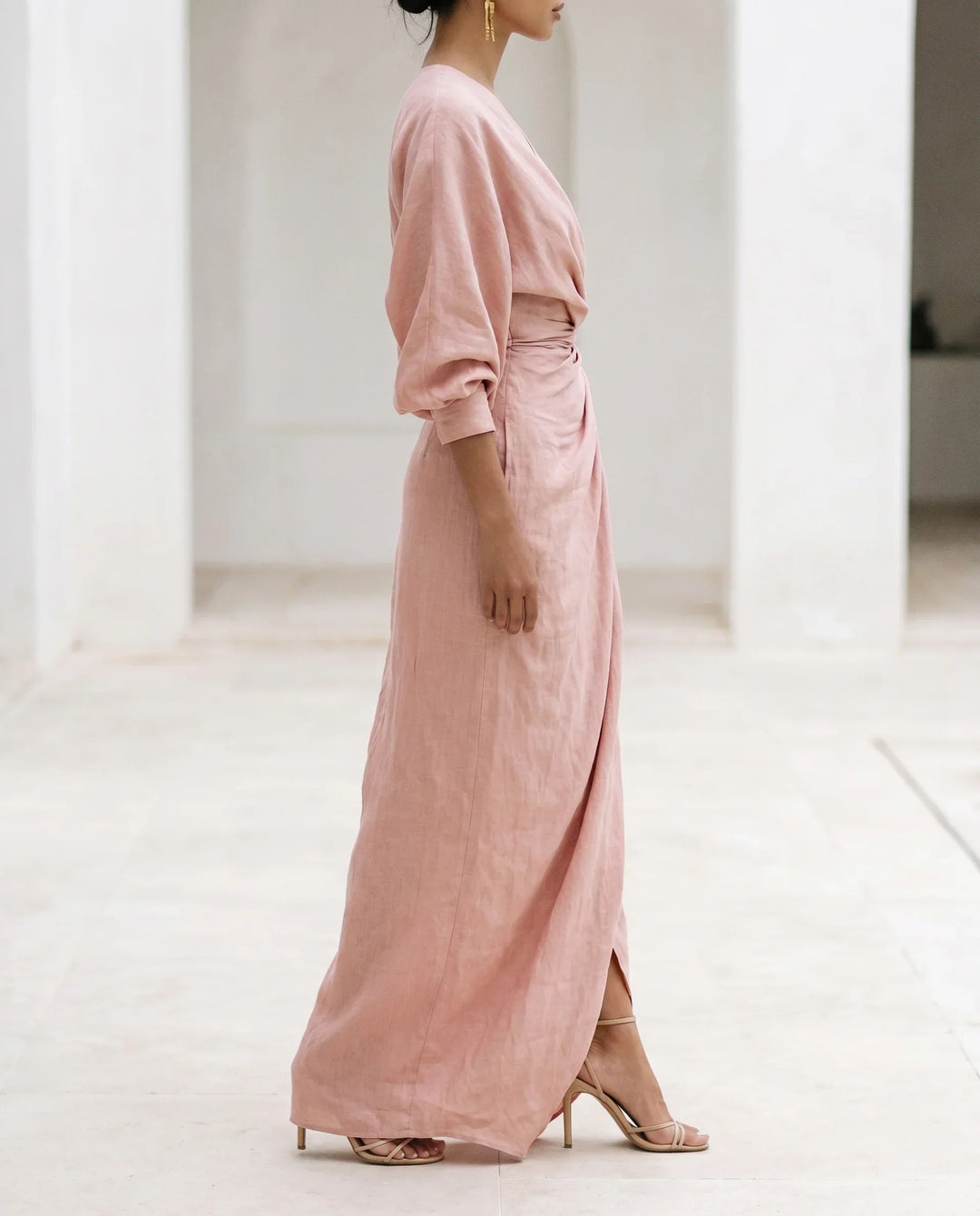 Wrap Waist Deep V-Neck Maxi Dress