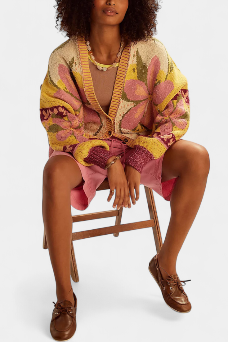 Casey Floral Knit Cardigan with Relaxed Fit