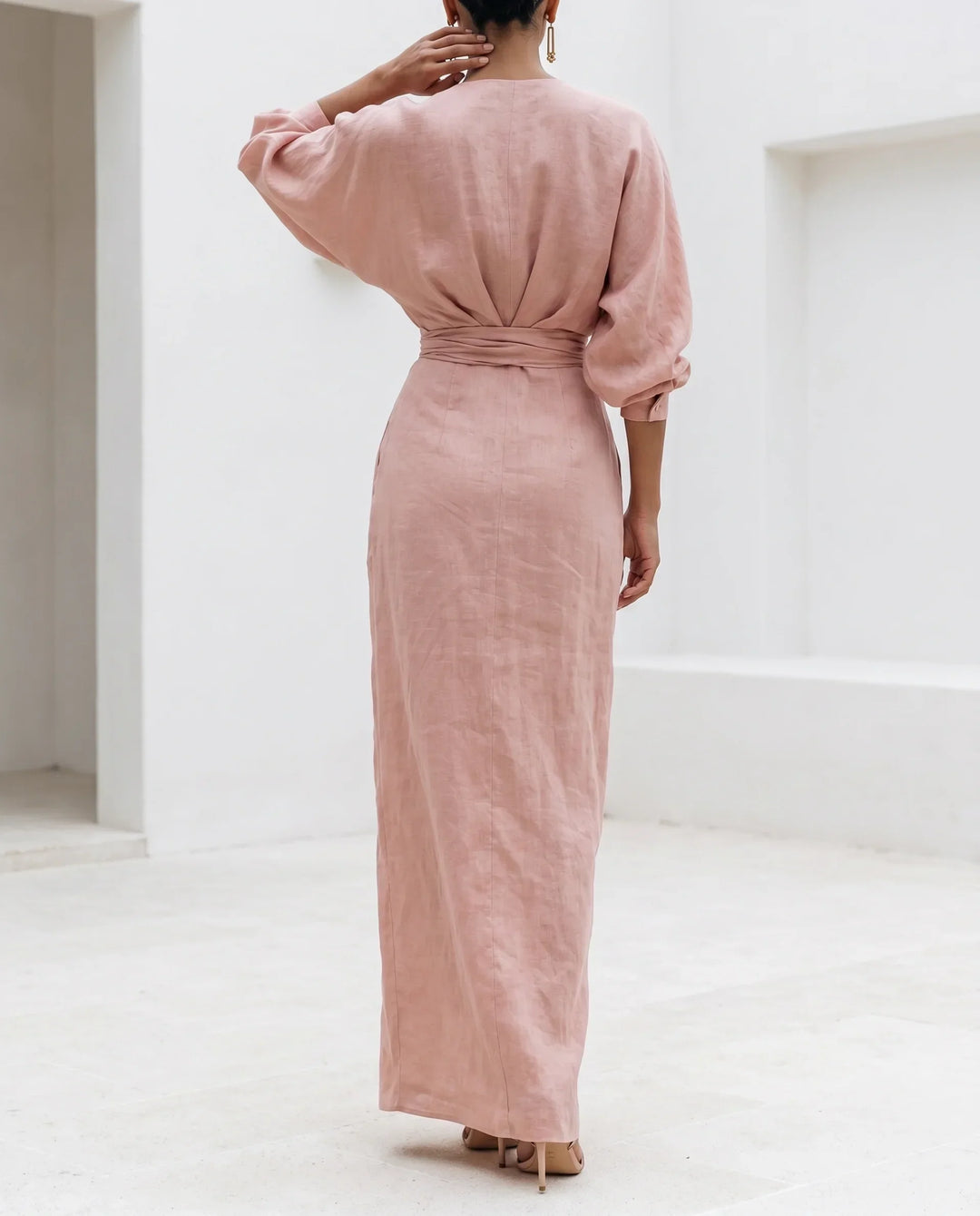 Wrap Waist Deep V-Neck Maxi Dress