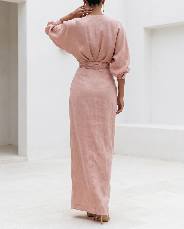 Wrap Waist Deep V-Neck Maxi Dress