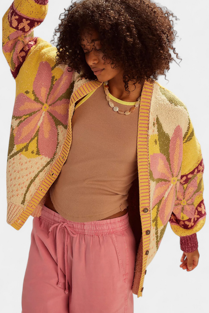 Casey Floral Knit Cardigan with Relaxed Fit