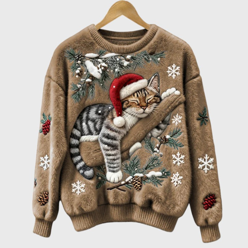 Stefany | Fuzzy jumper with cat for the festive season