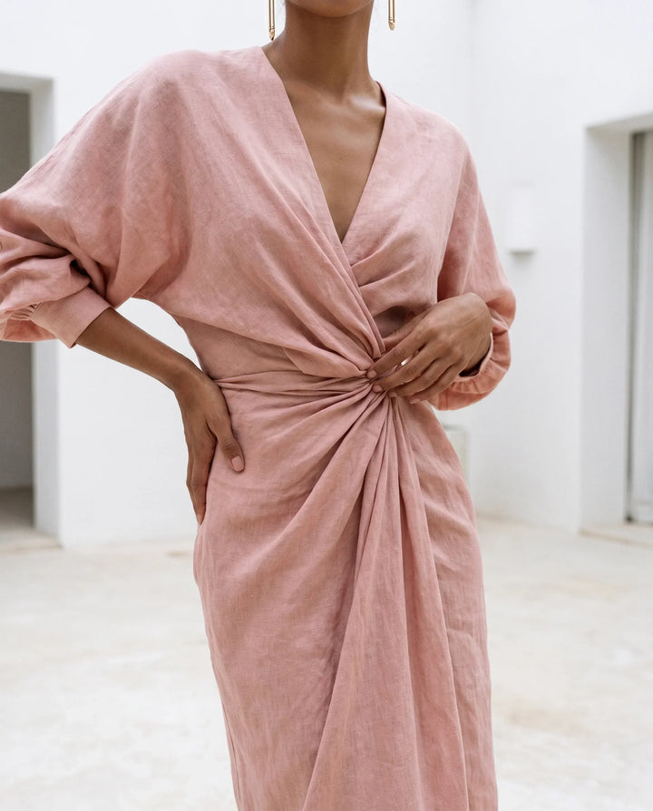 Wrap Waist Deep V-Neck Maxi Dress