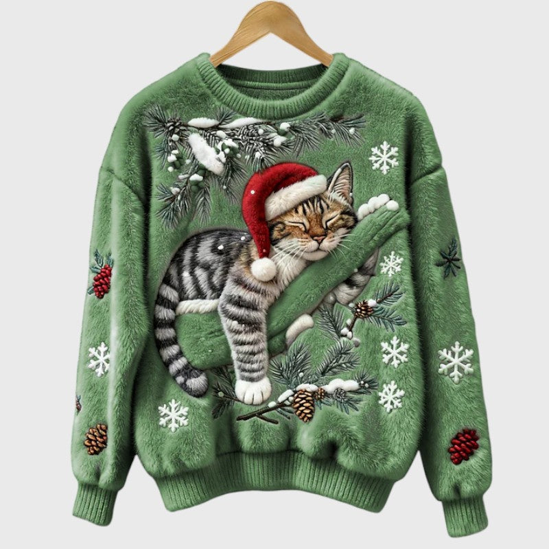Stefany | Fuzzy jumper with cat for the festive season