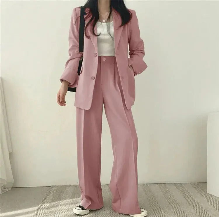 Women’s Tailored Blazer and Wide Leg Trouser Suit Set
