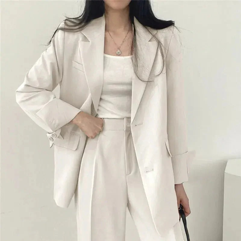 Women’s Tailored Blazer and Wide Leg Trouser Suit Set