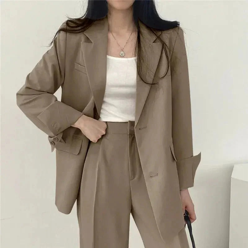 Women’s Tailored Blazer and Wide Leg Trouser Suit Set