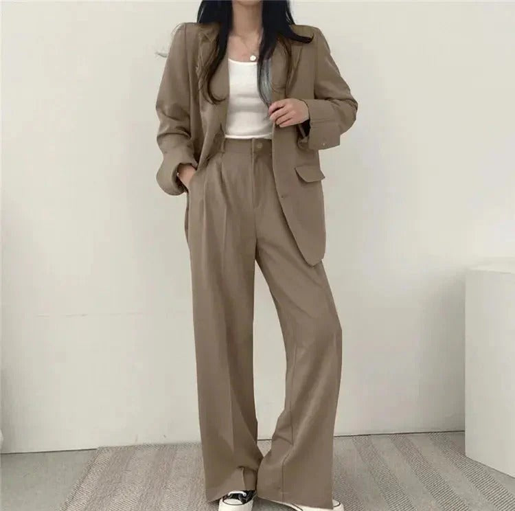 Women’s Tailored Blazer and Wide Leg Trouser Suit Set
