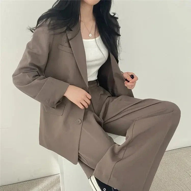 Women’s Tailored Blazer and Wide Leg Trouser Suit Set