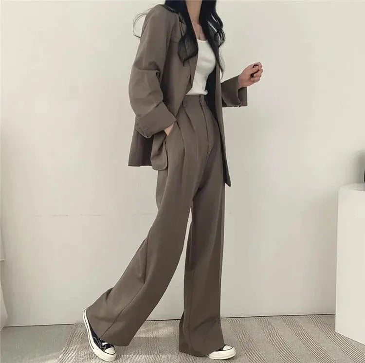 Women’s Tailored Blazer and Wide Leg Trouser Suit Set