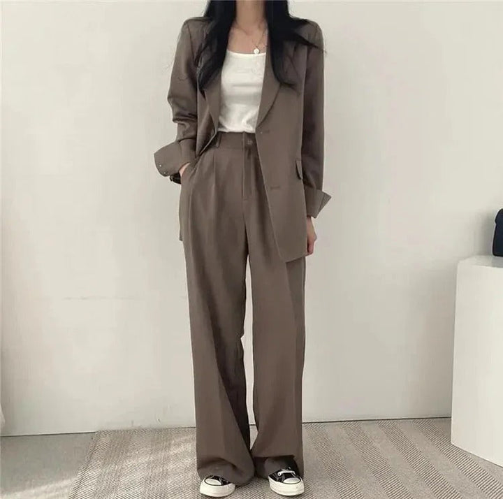 Women’s Tailored Blazer and Wide Leg Trouser Suit Set