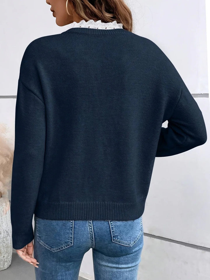 Yara V-Neck Sweater with Lace Trim
