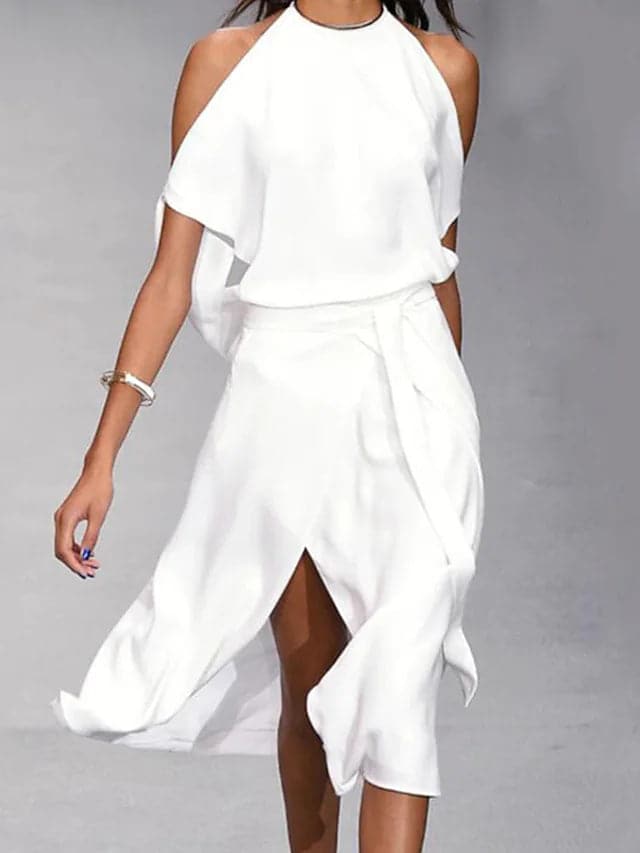 Tina | Women's Off-the-Shoulder Midi Dress with Flowing Cut