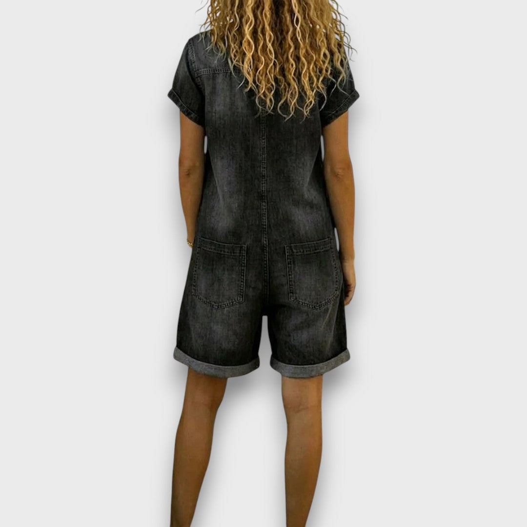 Georgina | Vintage Cotton Denim-Look Short Jumpsuit