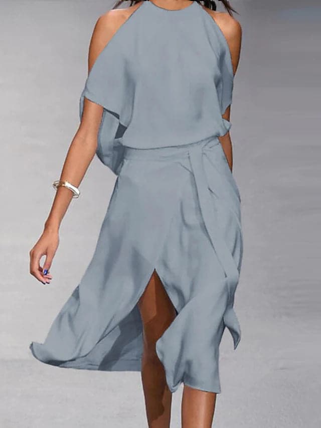 Tina | Women's Off-the-Shoulder Midi Dress with Flowing Cut