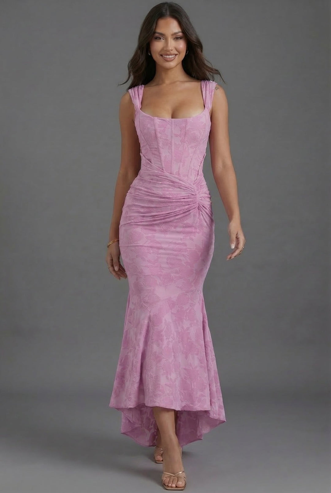 Corset Ruched Wedding Guest Maxi Dress