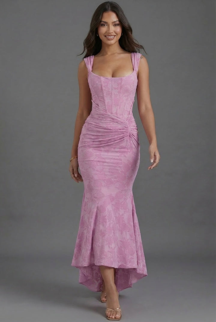 Corset Ruched Wedding Guest Maxi Dress