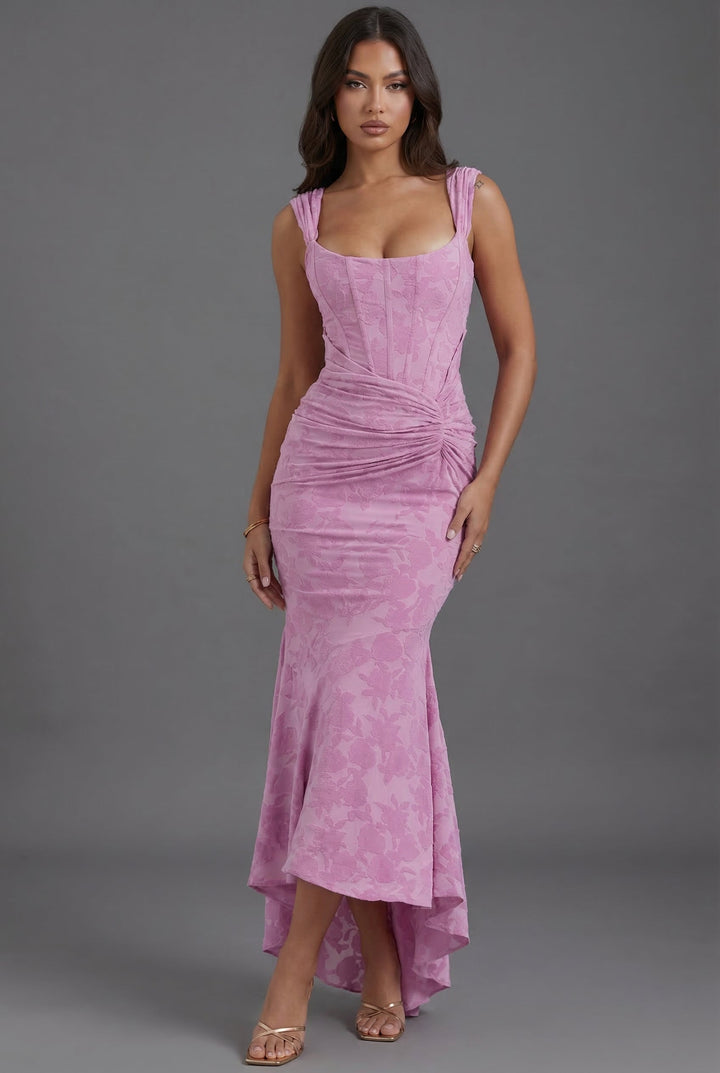 Corset Ruched Wedding Guest Maxi Dress