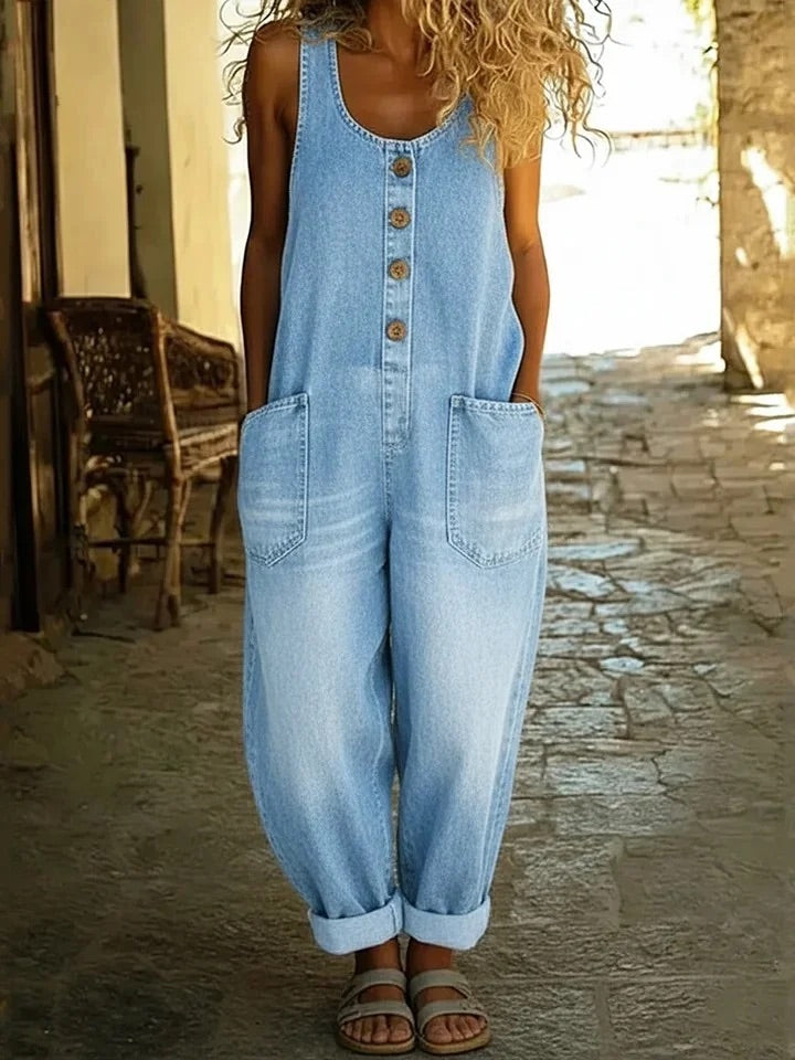 Zoe | Vintage-Wash Denim Jumpsuit