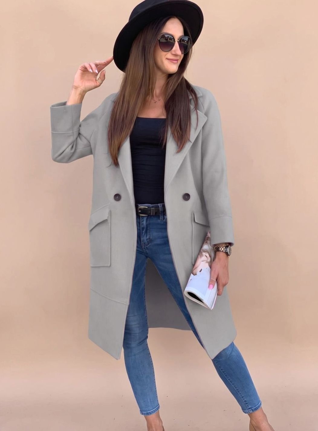 Christel | Elegant Trench Coat with Revere Collar and Patch Pockets
