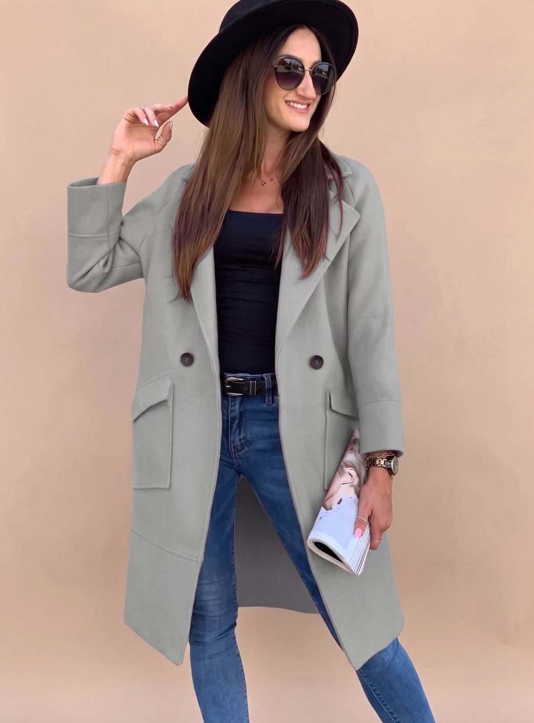 Christel | Elegant Trench Coat with Revere Collar and Patch Pockets