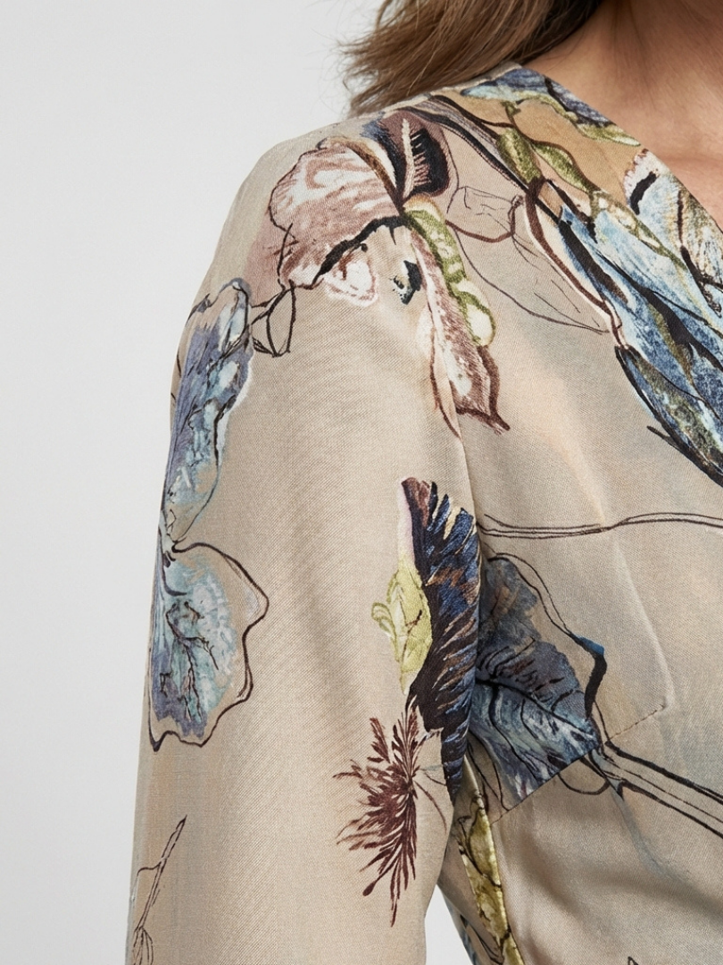 Floral Wrap Maxi Dress with Three-Quarter Sleeves