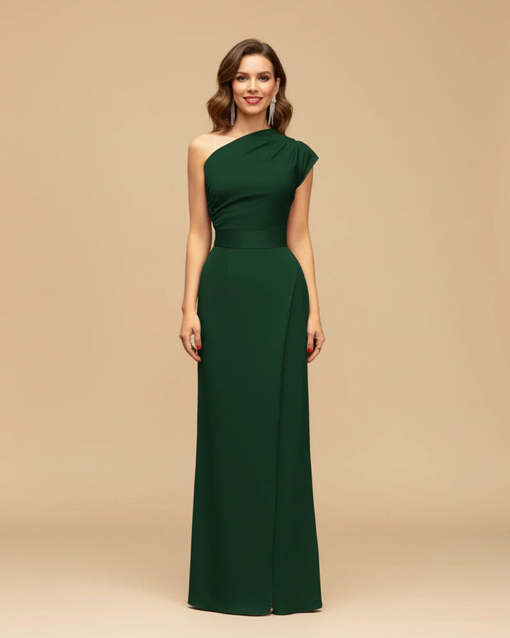 One-Shoulder Slit Wrap Wedding Guest Maxi Dress