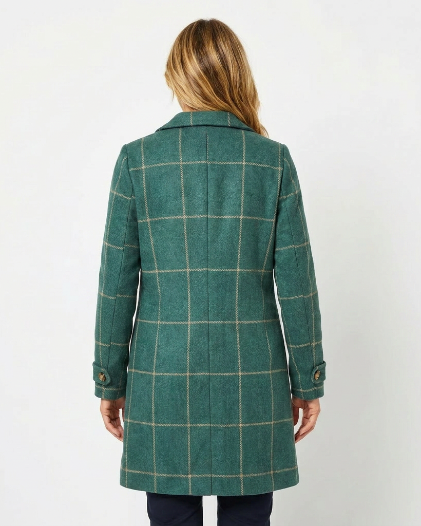 Tessa | Refined Women's Trench Coat with Windowpane Check Print and Notched Lapel