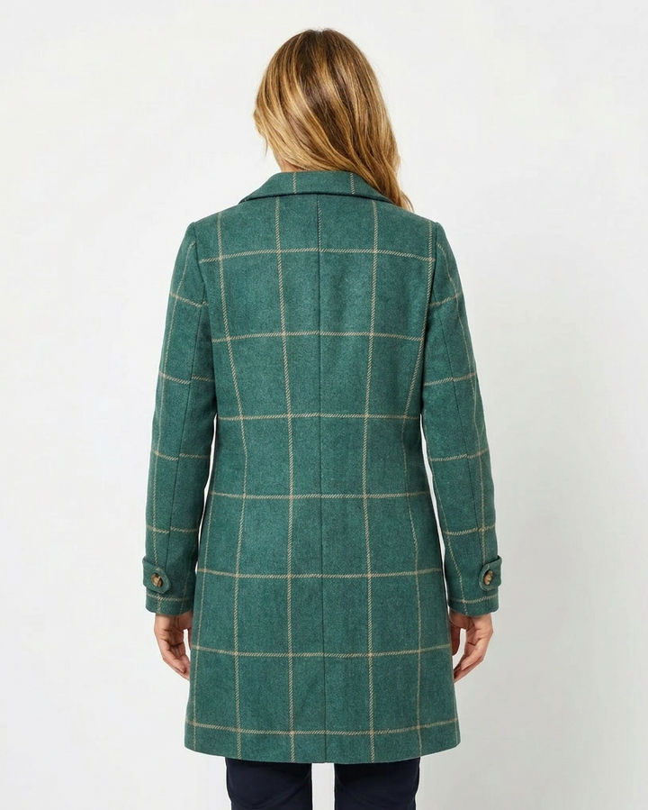 Tessa | Refined Women's Trench Coat with Windowpane Check Print and Notched Lapel