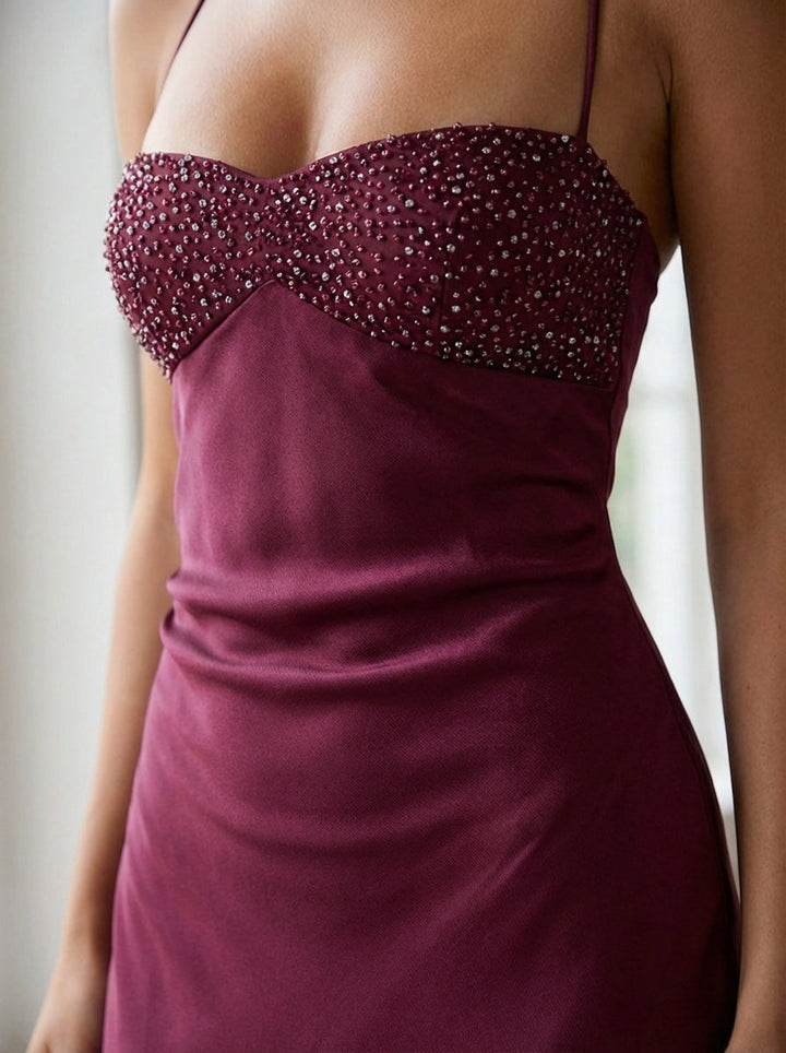 Formal Beaded Halter Maxi Dress