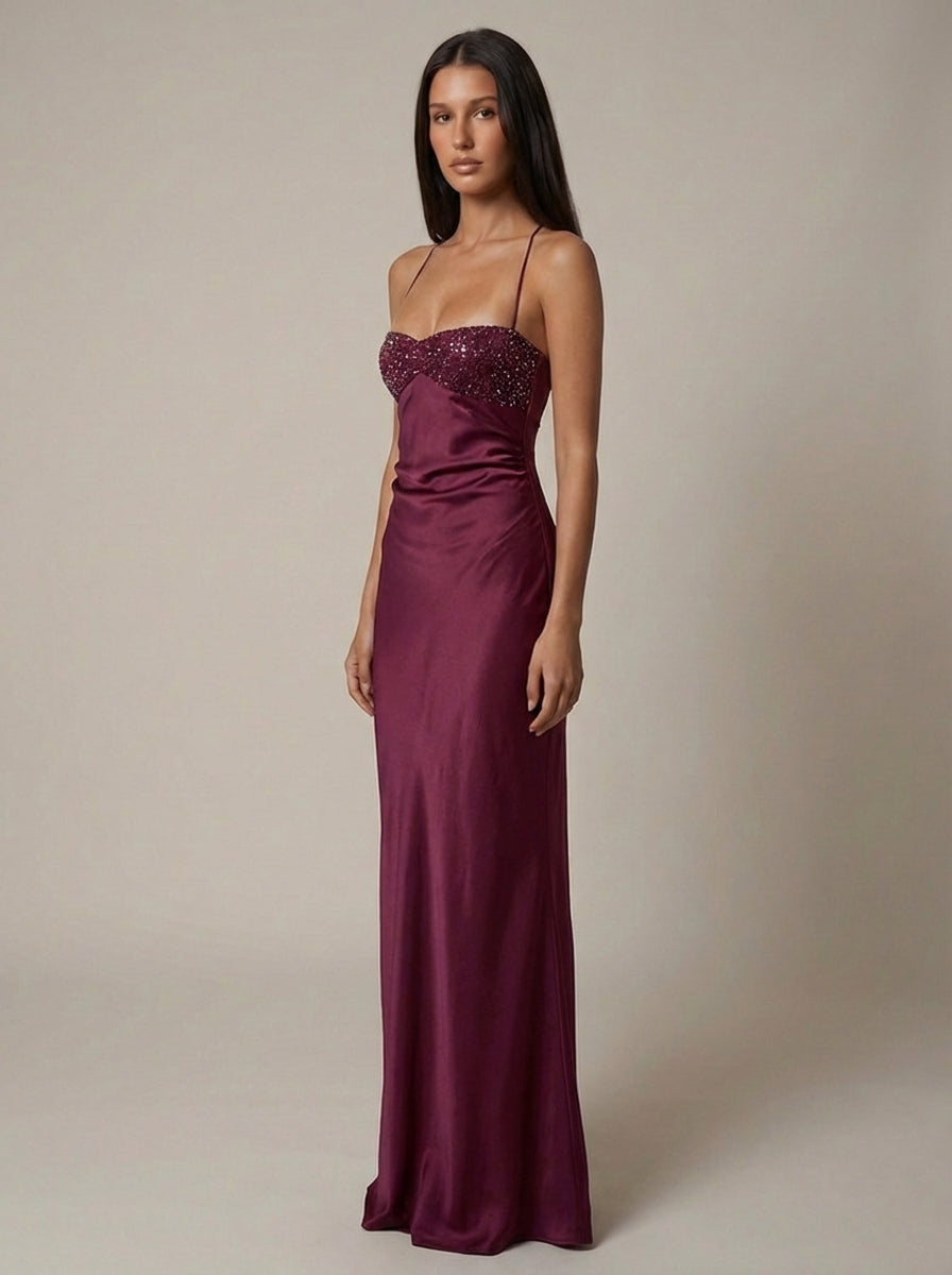 Formal Beaded Halter Maxi Dress