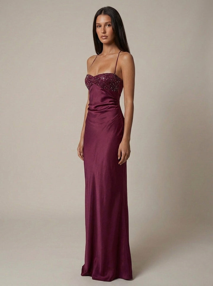 Formal Beaded Halter Maxi Dress