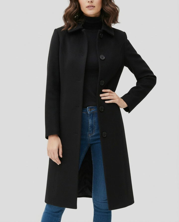 Josie | Polished Single-Breasted Long Trenchcoat with Statement Buttons and Neat Collar